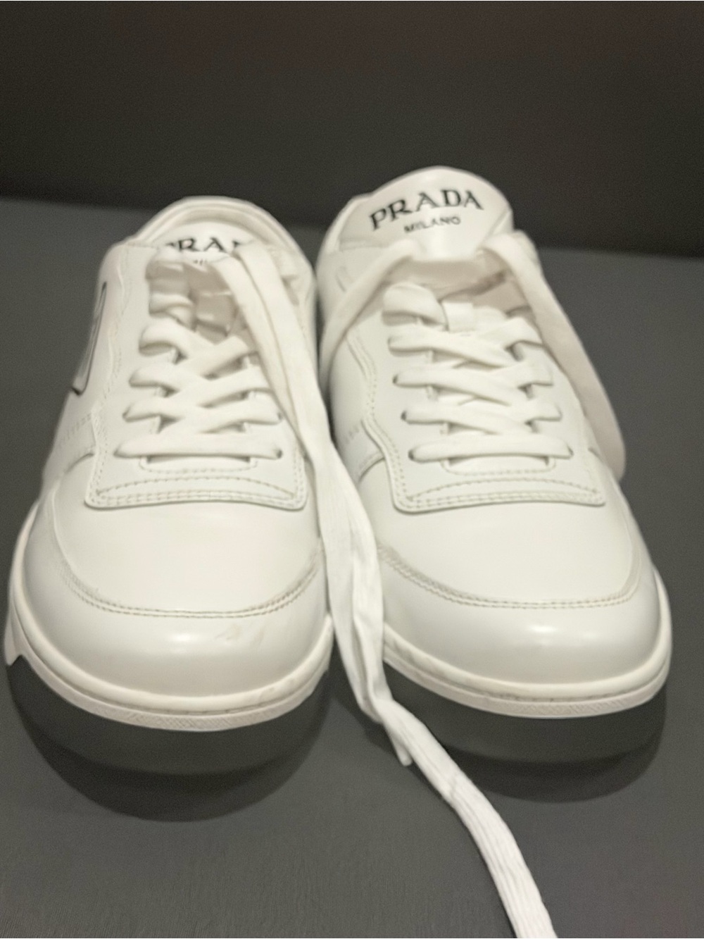 Prada White Leather Low-Top Sneakers with Logo Patch womens sneakers - Picture 5 of 16